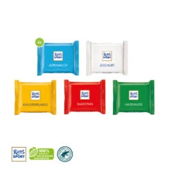 Präsentbox Ritter SPORT „Mini“, 4er 8 Präsentbox Ritter SPORT „Mini“, 4er -Snack Verkäufe 2024 91322 Mini Grusskarte mit Ritter SPORT Schokolade Fuellung 82590