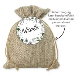 Weihnachtssäckchen "Happy Christmas" -Snack Verkäufe 2024 Montage Jutesaeckchen XL Happy Christmas Perso 95408